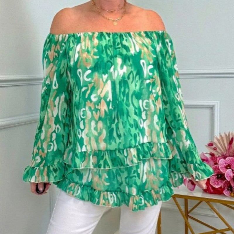 💝Printed One-Shoulder Long Sleeve Women's Chiffon Shirt