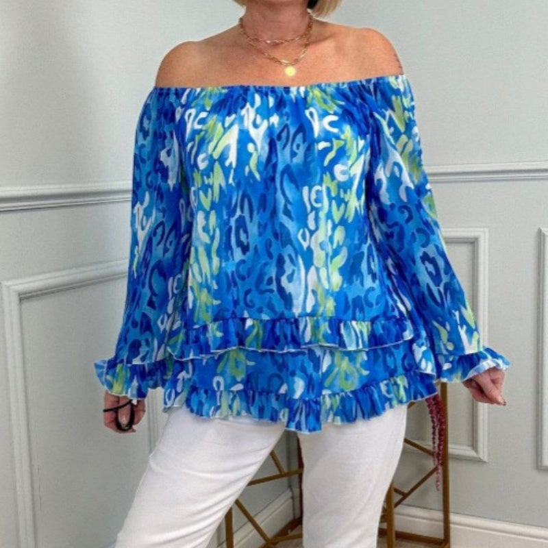 💝Printed One-Shoulder Long Sleeve Women's Chiffon Shirt