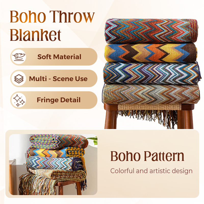 Boho Stripe Tassel Throw Blanket