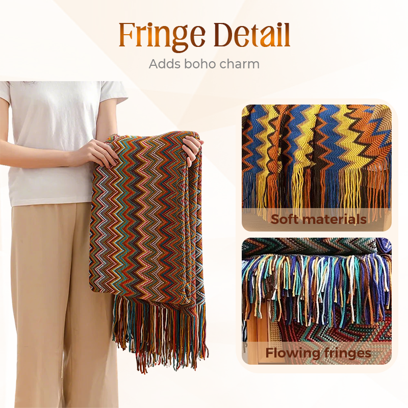 Boho Stripe Tassel Throw Blanket