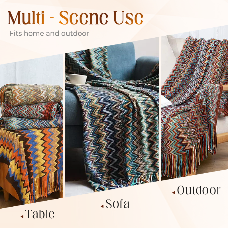 Boho Stripe Tassel Throw Blanket