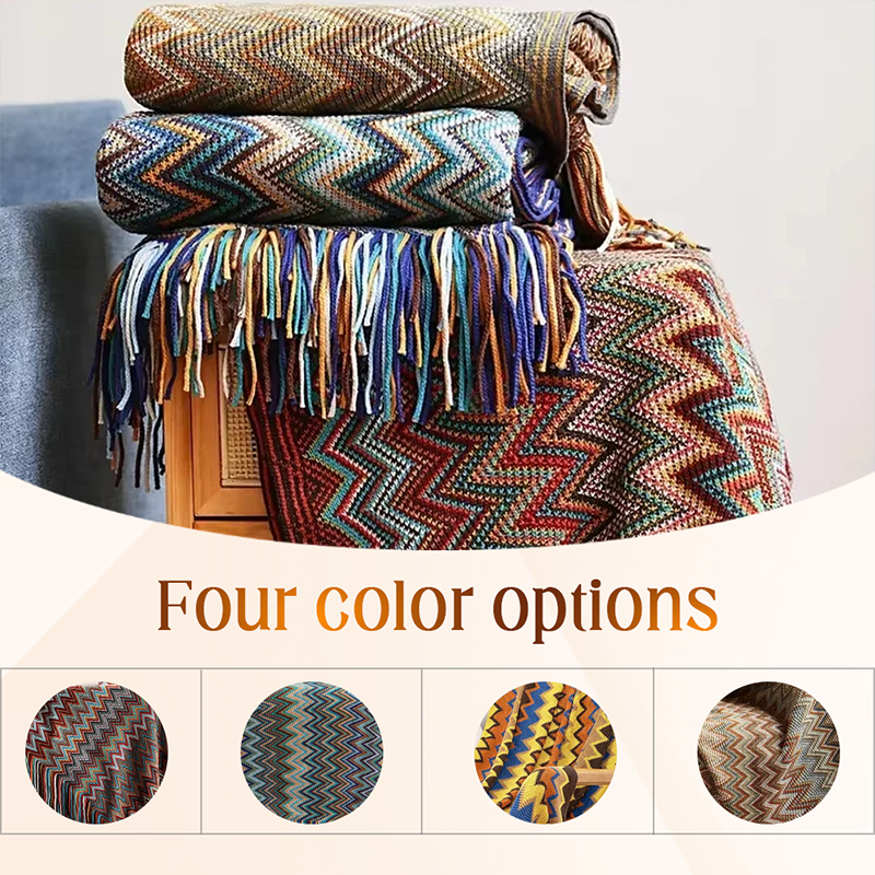 Boho Stripe Tassel Throw Blanket