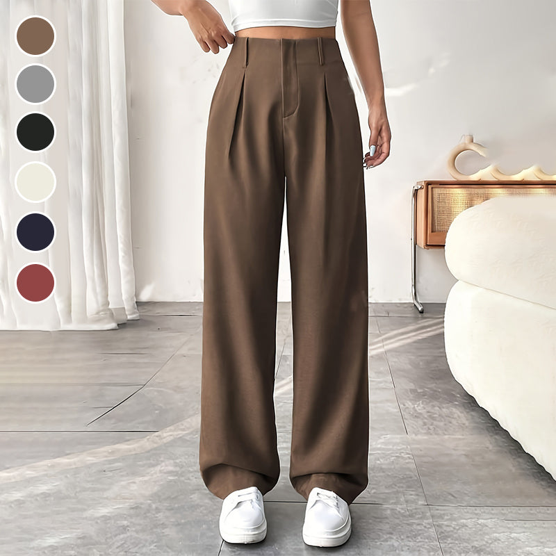 💝Women's High Waisted Straight Leg Work Trousers with Side Pockets -✨Smart & Casual Look for Office and Beyond