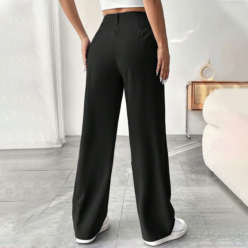 💝Women's High Waisted Straight Leg Work Trousers with Side Pockets -✨Smart & Casual Look for Office and Beyond