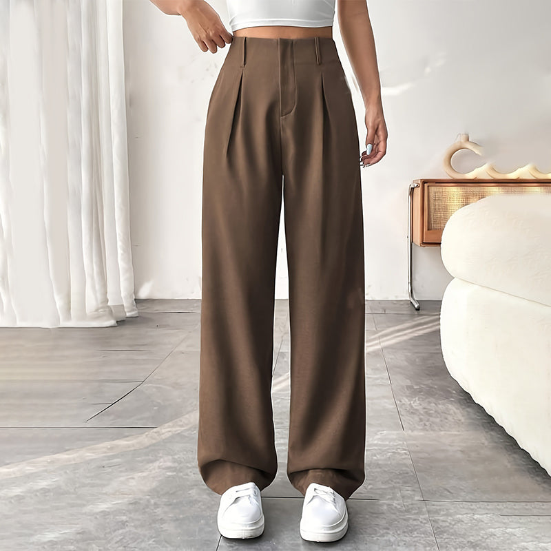 💝Women's High Waisted Straight Leg Work Trousers with Side Pockets -✨Smart & Casual Look for Office and Beyond
