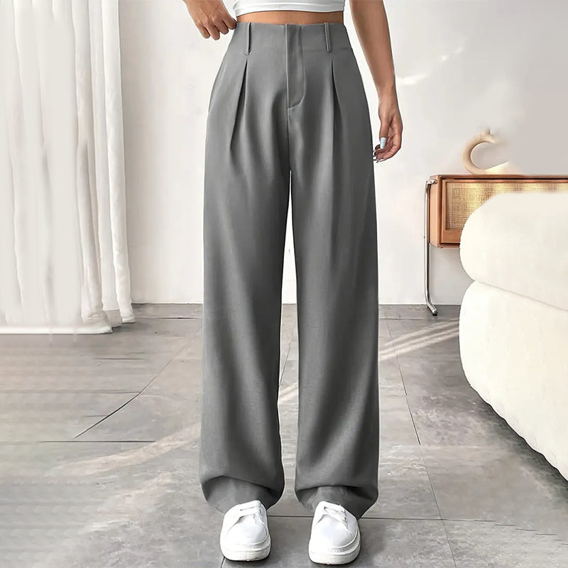 💝Women's High Waisted Straight Leg Work Trousers with Side Pockets -✨Smart & Casual Look for Office and Beyond