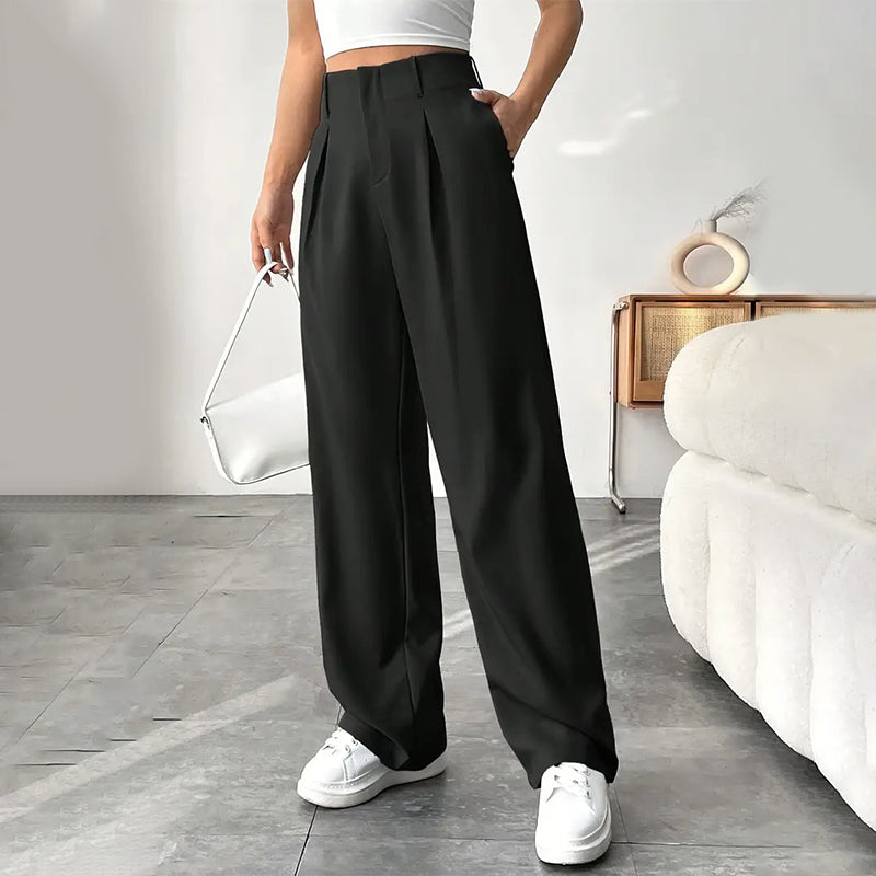 💝Women's High Waisted Straight Leg Work Trousers with Side Pockets -✨Smart & Casual Look for Office and Beyond