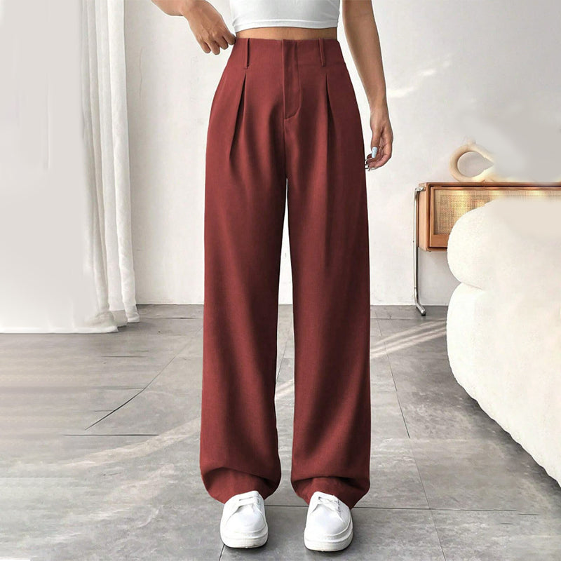 💝Women's High Waisted Straight Leg Work Trousers with Side Pockets -✨Smart & Casual Look for Office and Beyond