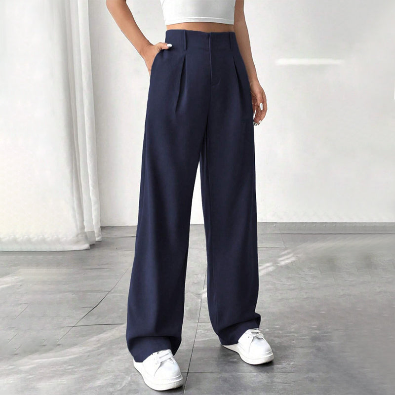 💝Women's High Waisted Straight Leg Work Trousers with Side Pockets -✨Smart & Casual Look for Office and Beyond