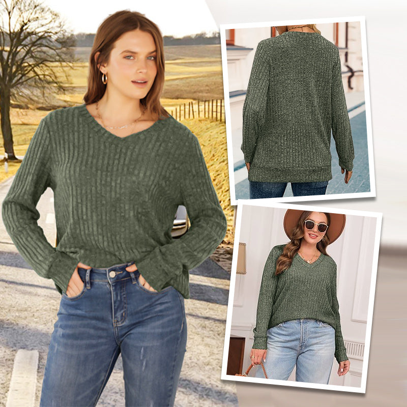 🔥Women's V Neck Long Sleeve Solid Sweater