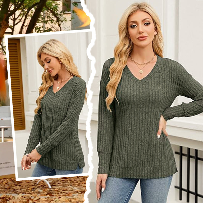 🔥Women's V Neck Long Sleeve Solid Sweater