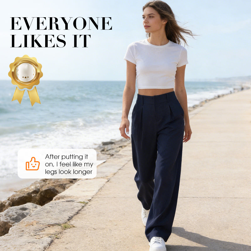 💝Women's High Waisted Straight Leg Work Trousers with Side Pockets -✨Smart & Casual Look for Office and Beyond