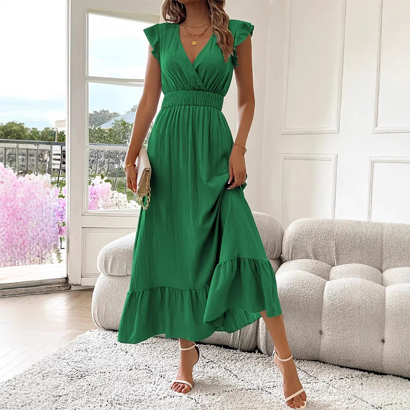 💃🌼V-Neck Ruffled Waist-Defining Maxi Dress