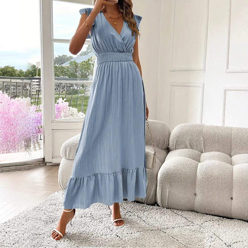 💃🌼V-Neck Ruffled Waist-Defining Maxi Dress