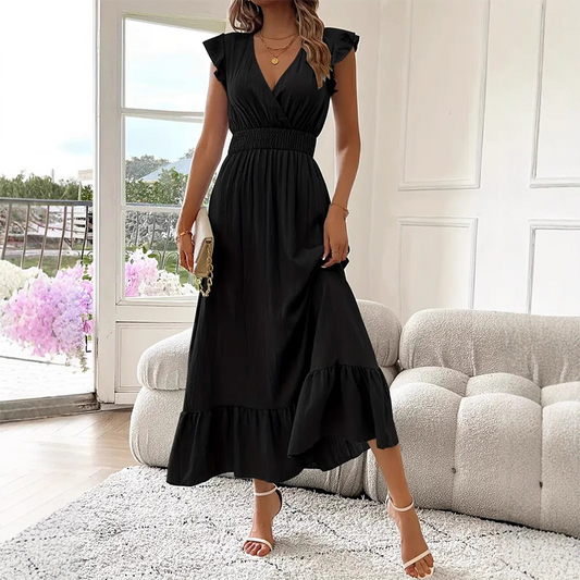 💃🌼V-Neck Ruffled Waist-Defining Maxi Dress