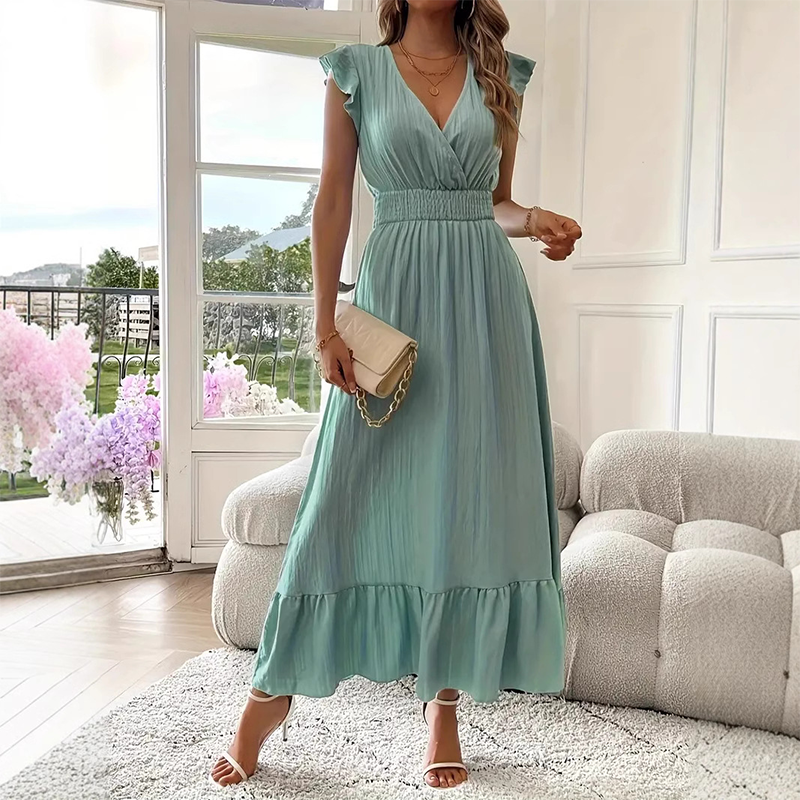 💃🌼V-Neck Ruffled Waist-Defining Maxi Dress
