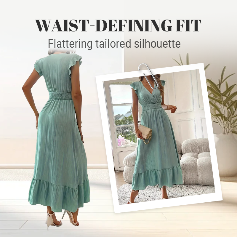 💃🌼V-Neck Ruffled Waist-Defining Maxi Dress