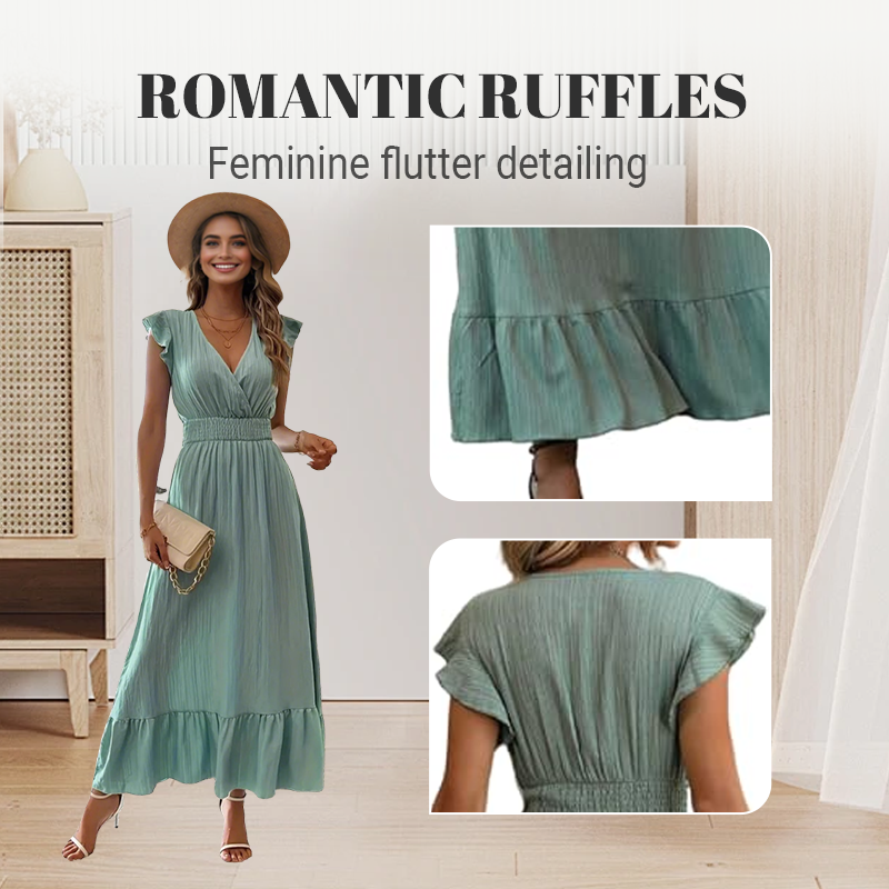 💃🌼V-Neck Ruffled Waist-Defining Maxi Dress