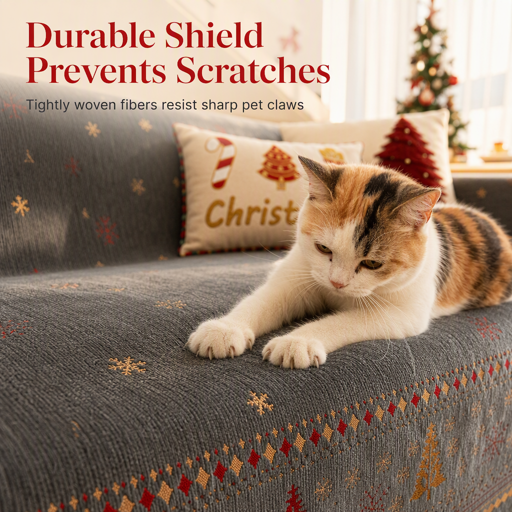 ⏰Thickened Christmas Style Chenille Sofa Cover Full Coverage Cat Scratch Resistant and Stain Resistant Couch Slipcover