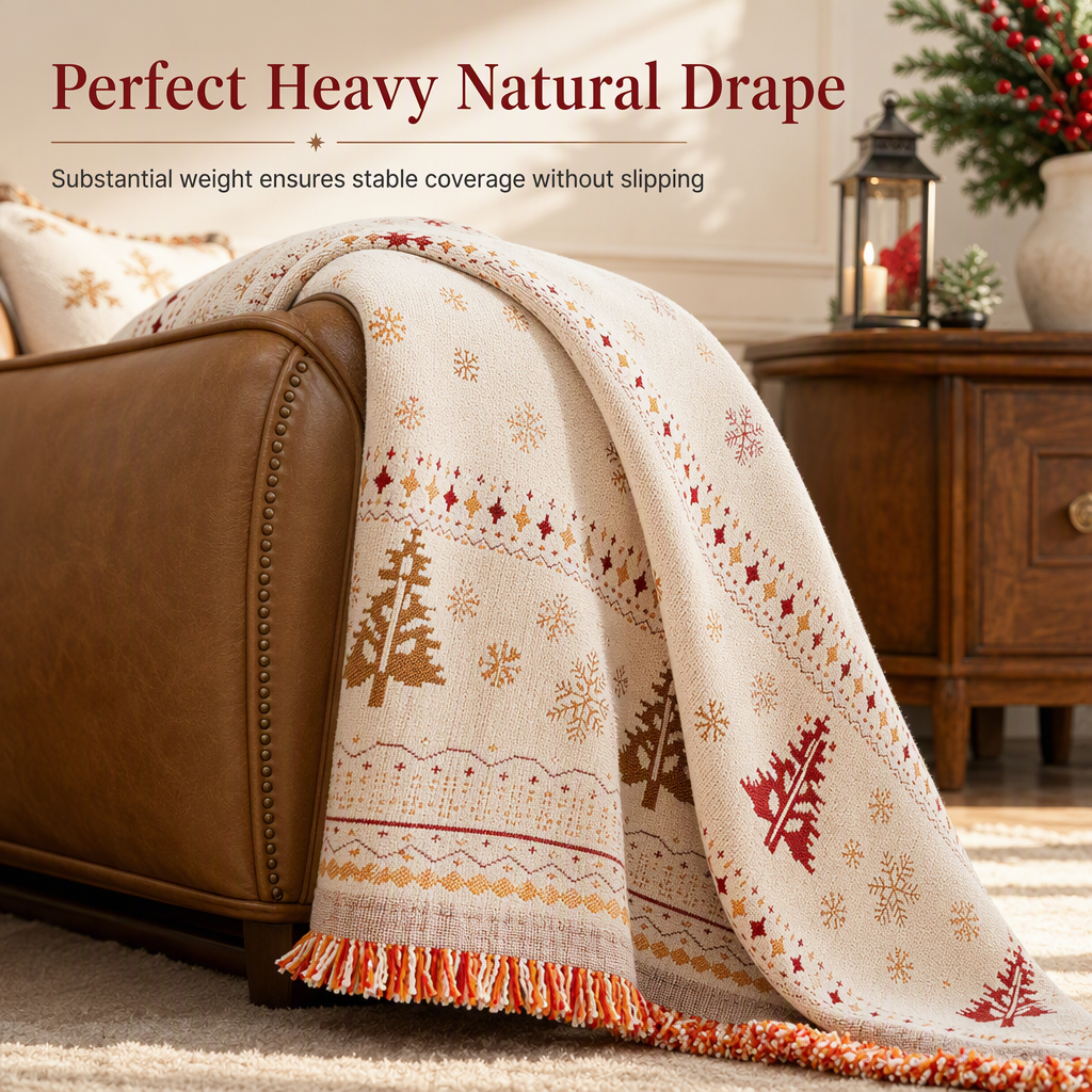 ⏰Thickened Christmas Style Chenille Sofa Cover Full Coverage Cat Scratch Resistant and Stain Resistant Couch Slipcover