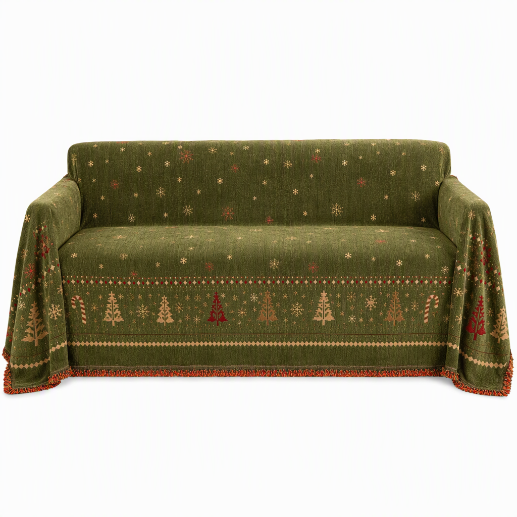 ⏰Thickened Christmas Style Chenille Sofa Cover Full Coverage Cat Scratch Resistant and Stain Resistant Couch Slipcover