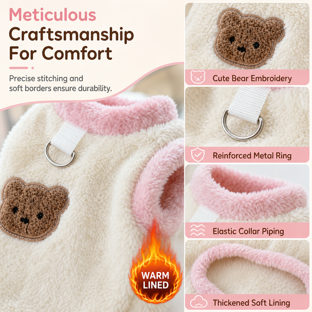 🐶Cozy Winter Pet Vest – Soft Plush with Adorable Bear Embroidery