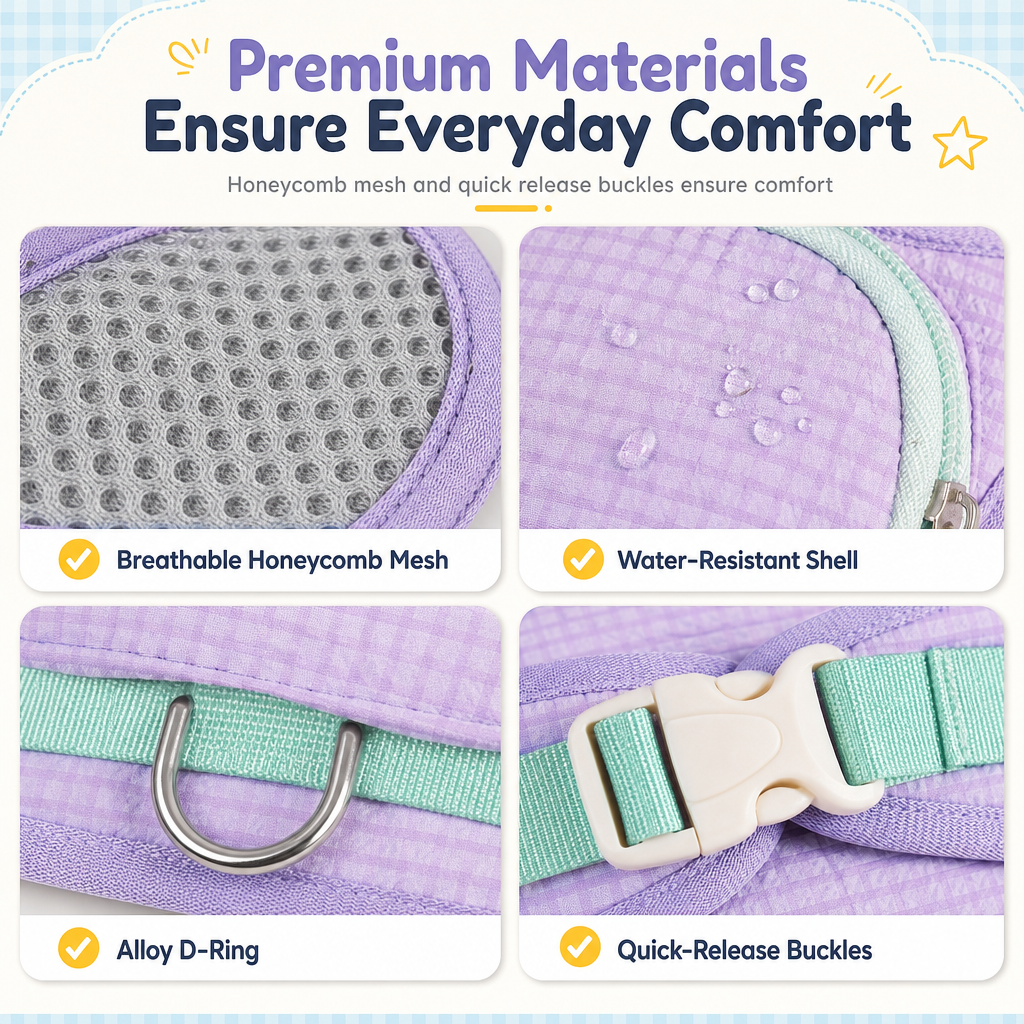 🎒 Vest Style Pet Backpack Harness – Breathable, Reflective, No-choke 🌙