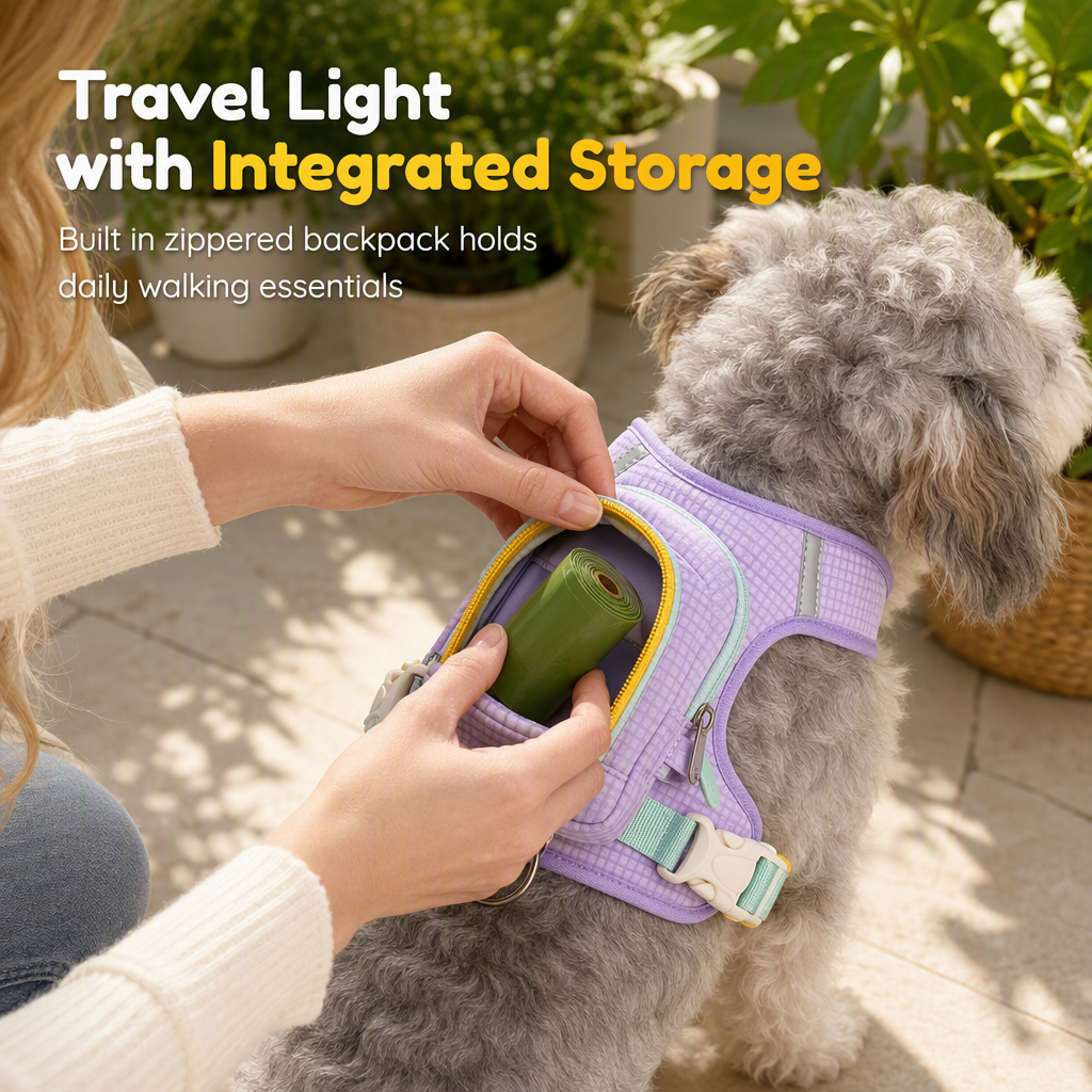 🎒 Vest Style Pet Backpack Harness – Breathable, Reflective, No-choke 🌙
