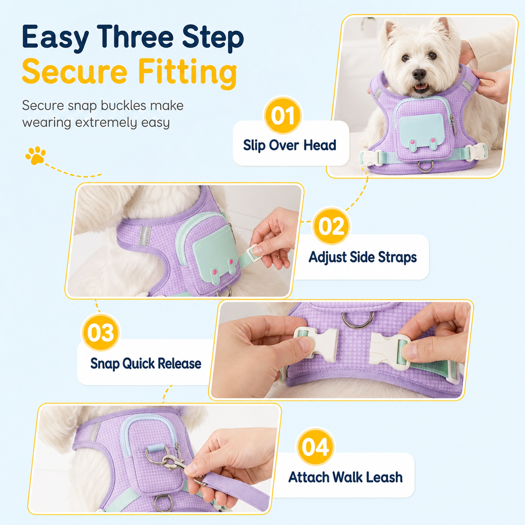 🎒 Vest Style Pet Backpack Harness – Breathable, Reflective, No-choke 🌙