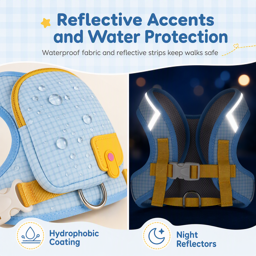 🎒 Vest Style Pet Backpack Harness – Breathable, Reflective, No-choke 🌙