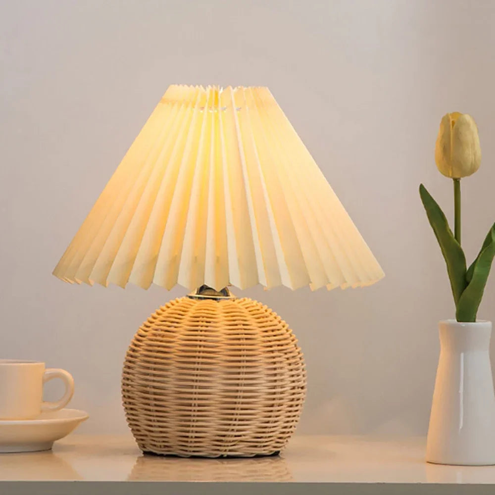 Ceramics Rattan Bedside Table Lamp