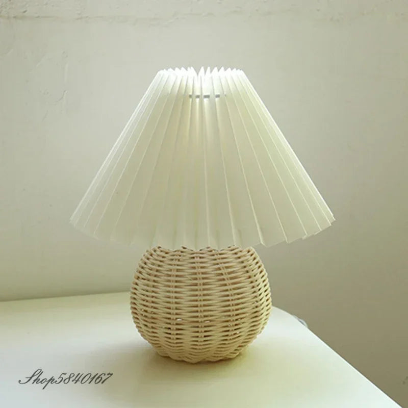 Ceramics Rattan Bedside Table Lamp